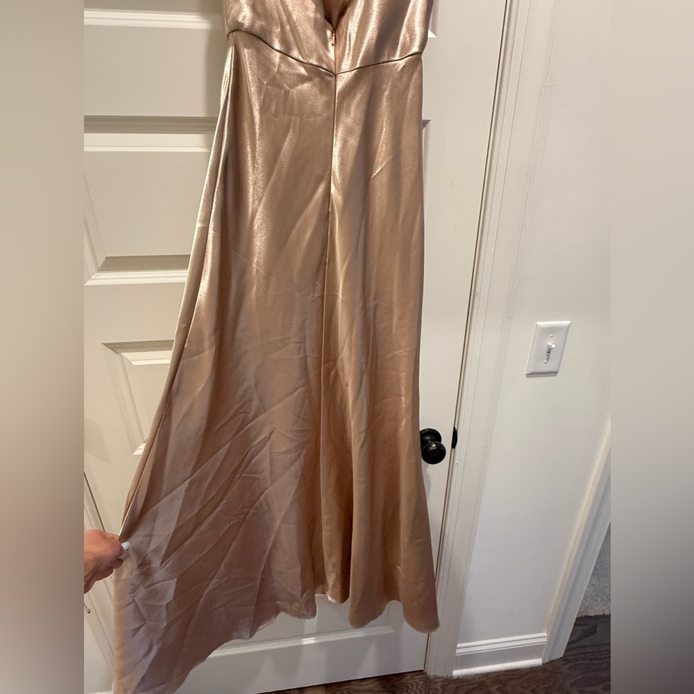 Jenny Yoo One Shoulder Satin gold Gown elegant formal Size 6 - Picture 7 of 8